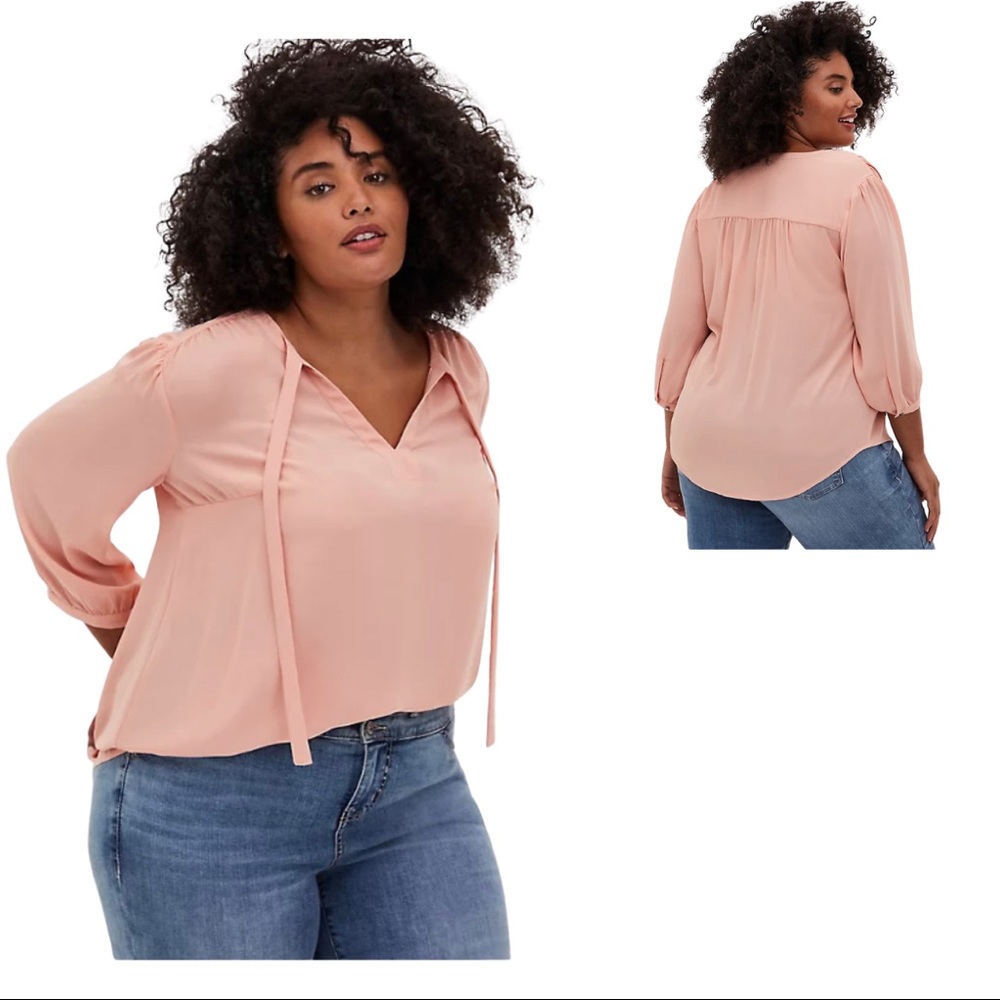 TORRID GEORGETTE TIE NECK PEASANT BLOUSE